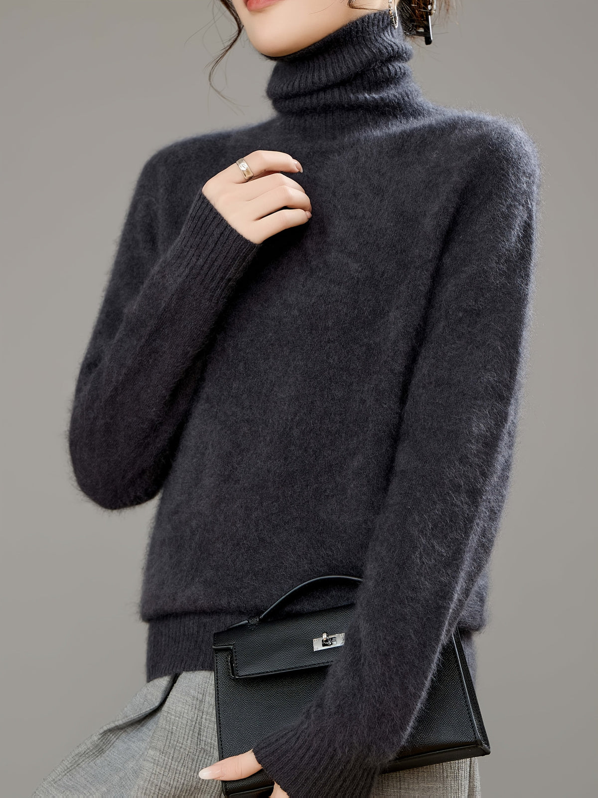 Women's Brushed Soft Turtleneck Jumper – Wool Blend Knit