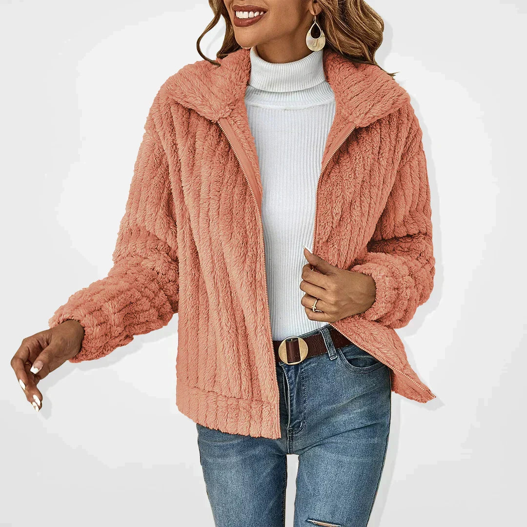 Women's Teddy Fleece Zip-Up Jacket with Collar