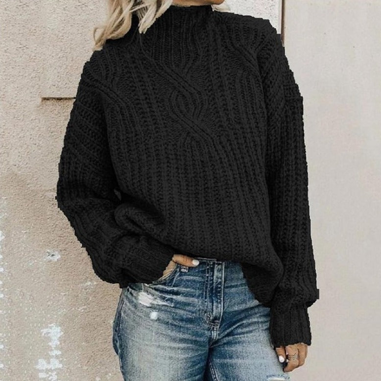 Women's Cable Knit Jumper – Chunky Mock Neck
