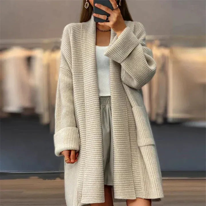 Women's Longline Ribbed Cardigan – Oversized Shawl Collar