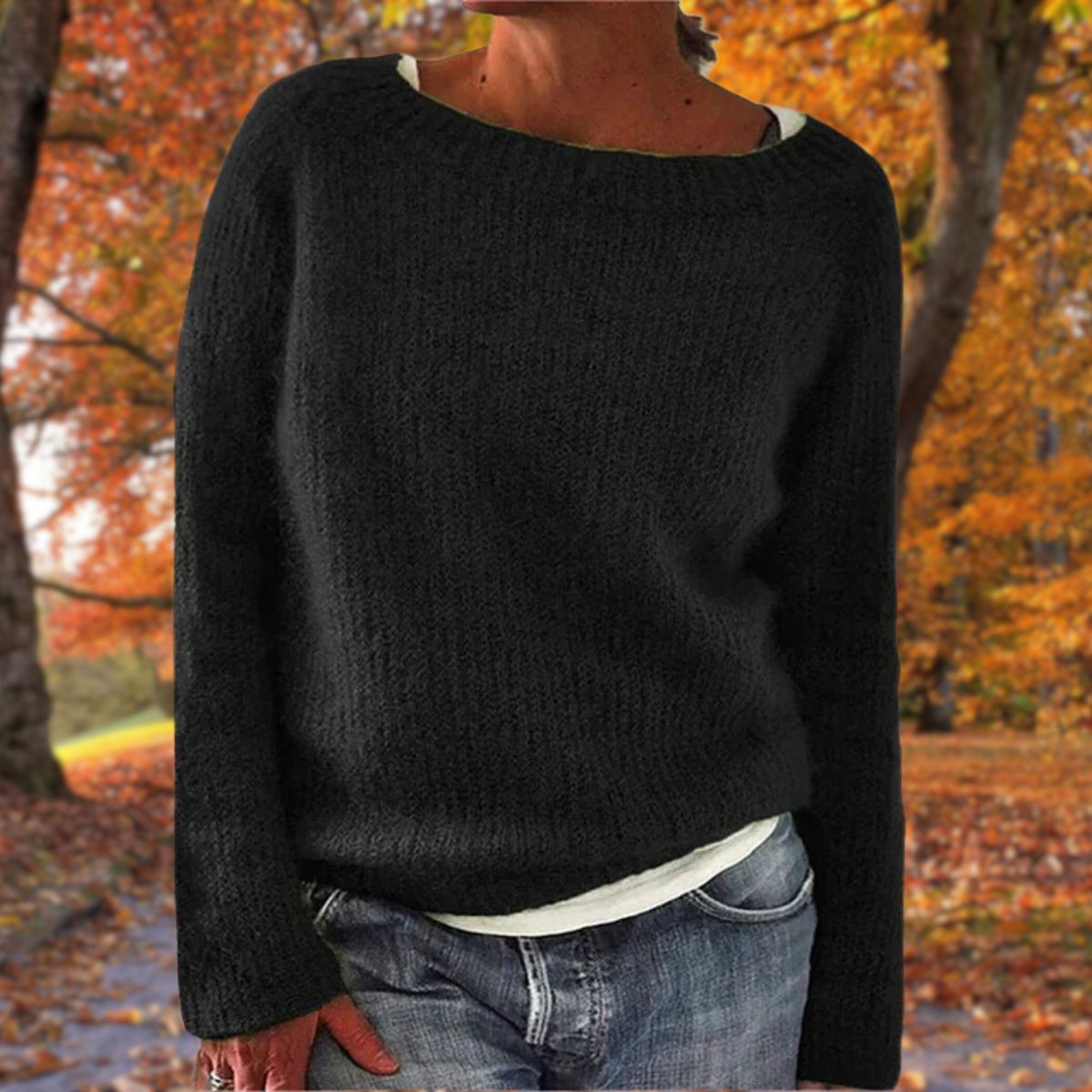 Women's Boat Neck Layered Knit Jumper – Dropped Shoulder Autumn Sweater
