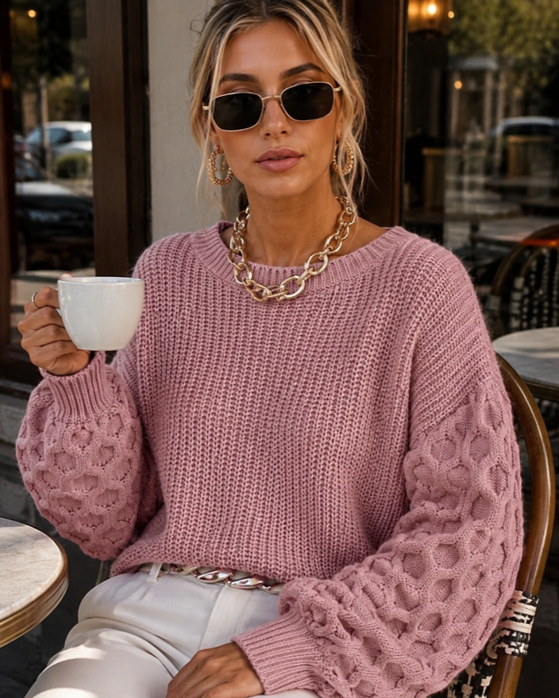 Women's Chunky Knit Jumper – Bubble Sleeve Round Neck