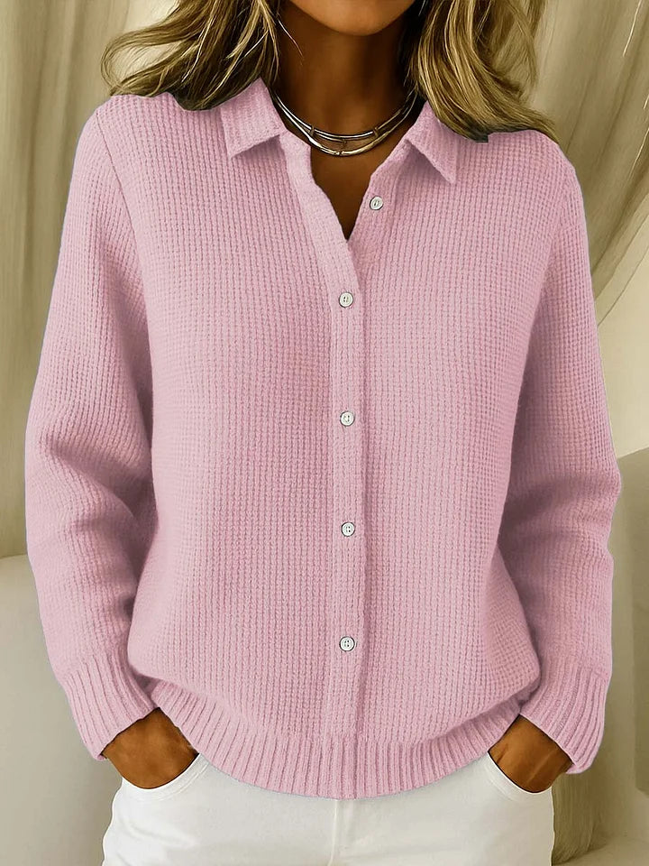 Women's Waffle Knit Cardigan – Button-Up Collared Knit Top