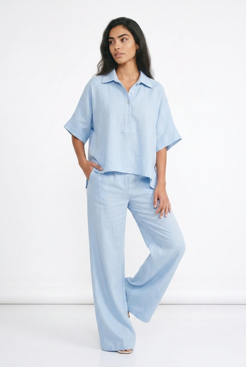 Women's Linen-Look Co-ord Set – Oversized Top & Wide Leg Trousers