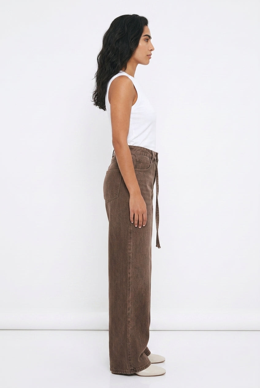 Women's Wide Leg Jeans | Brown Baggy High Waist Denim