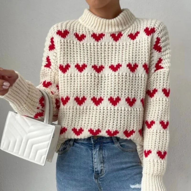 Women's Heart Knit Jumper - Chunky Waffle Knit