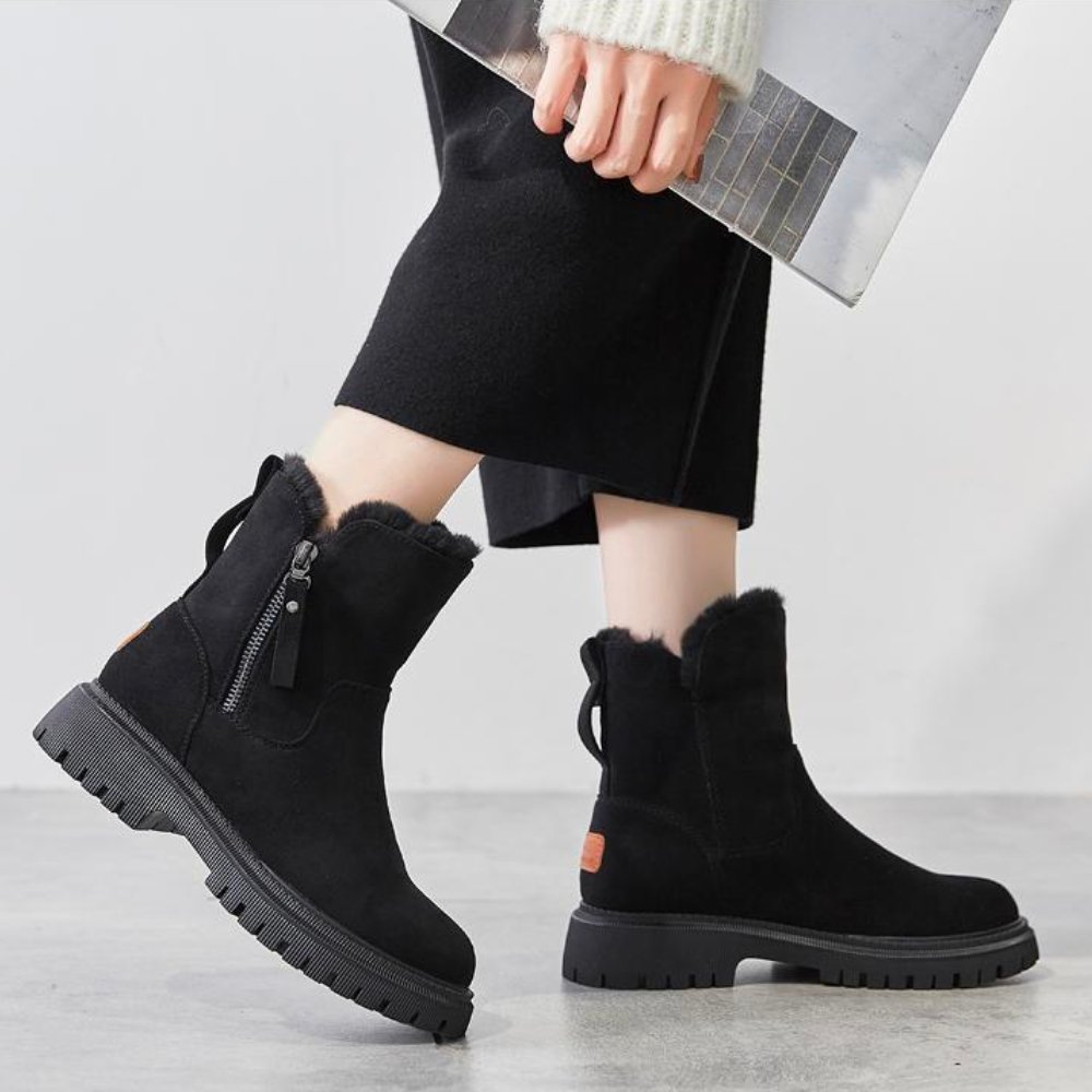 Women's Faux Fur-Lined Ankle Boots – Chunky Sole Winter Boots