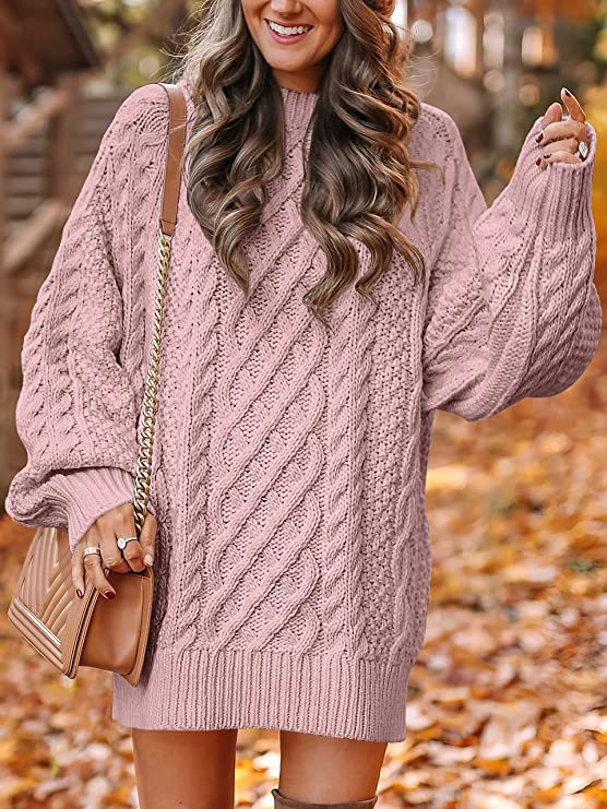 Women's Chunky Cable Knit Jumper Dress – Oversized Jumper