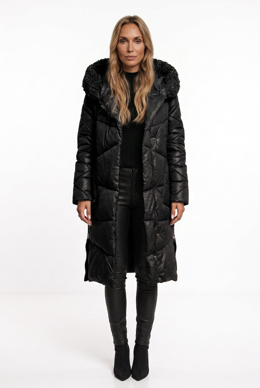 Women's Longline Quilted Puffer Coat – Teddy Hood