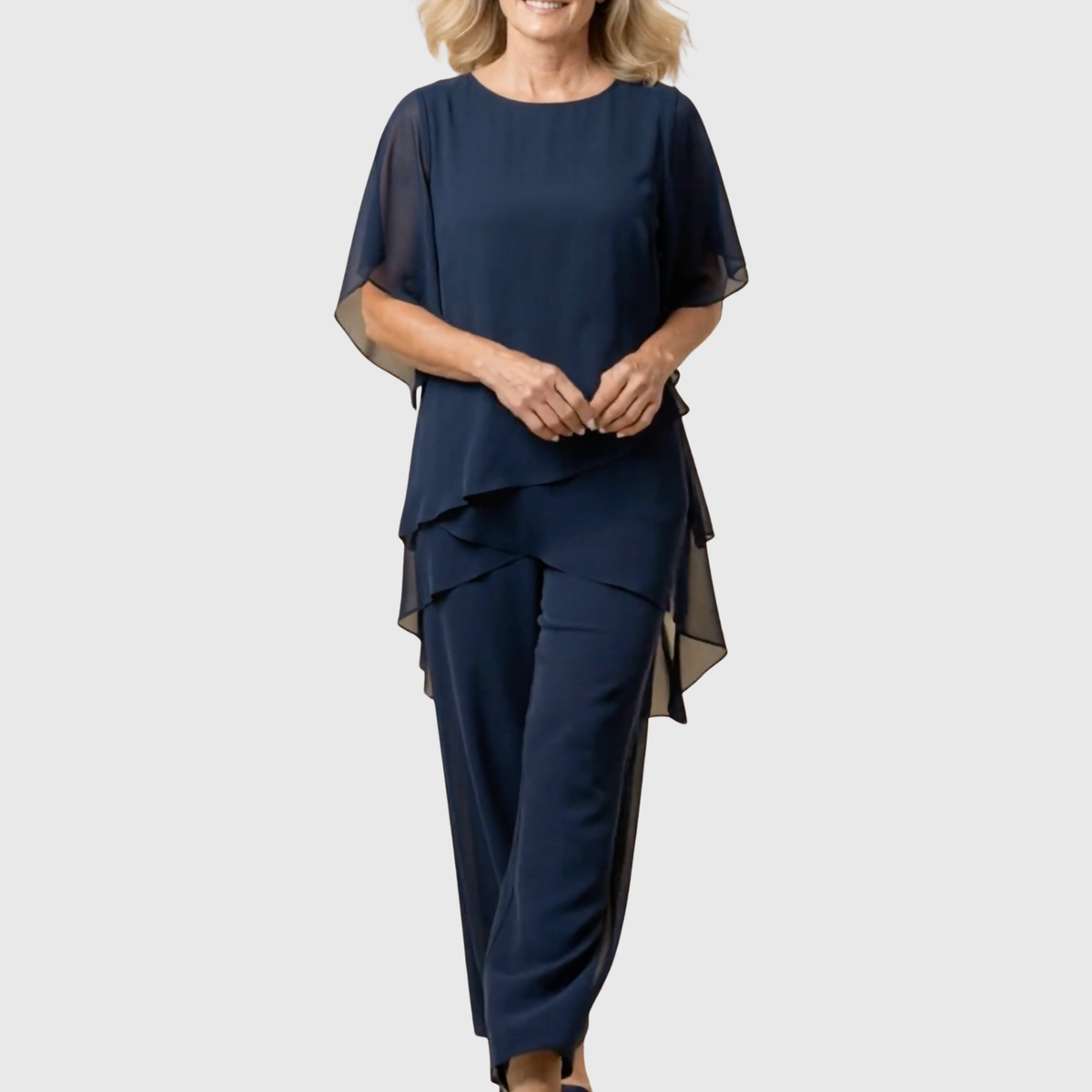 Women's Chiffon Palazzo Trouser Set – Layered Top & Wide-Leg Trousers