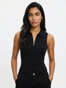 Women's Sleeveless Bodysuit – Collared Zip Up Bodysuit Top