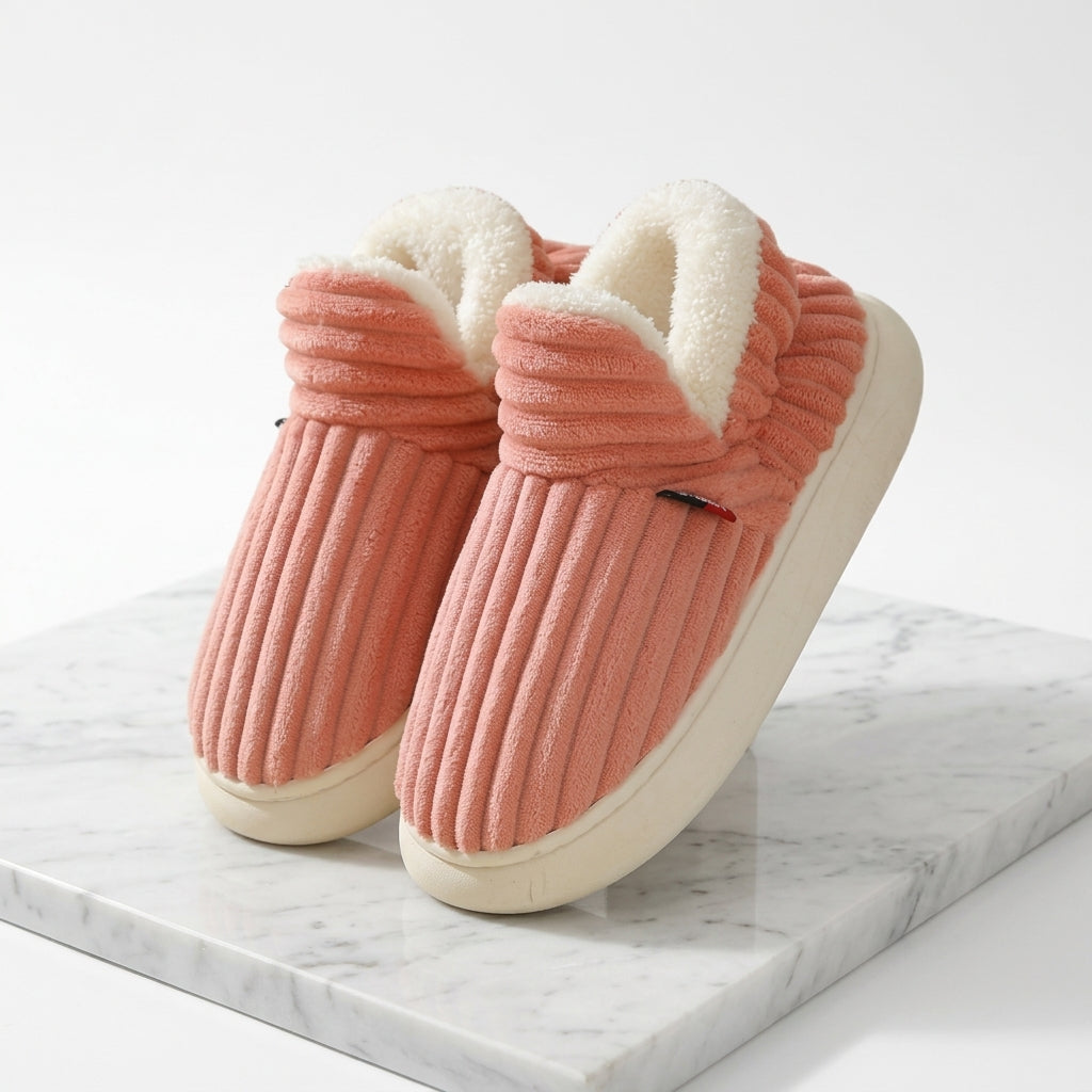 Women's Fleece-Lined Slipper Boots – Ribbed Cosy Ankle Boot Slippers