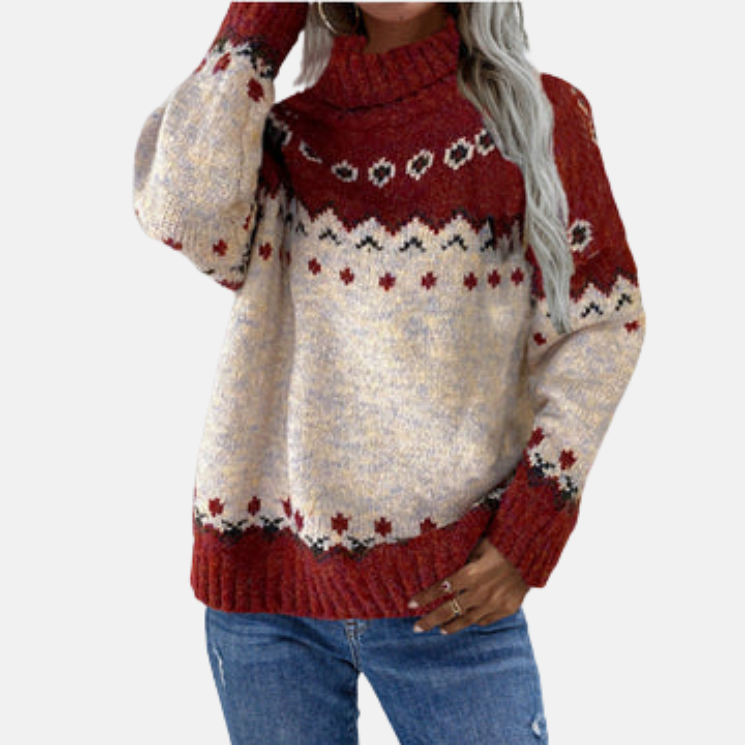 Women's Fair Isle Knit Jumper – Turtleneck Winter Jumper