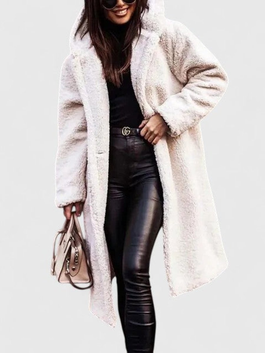 Women's Oversized Teddy Fleece Coat – Longline Hooded Winter Coat