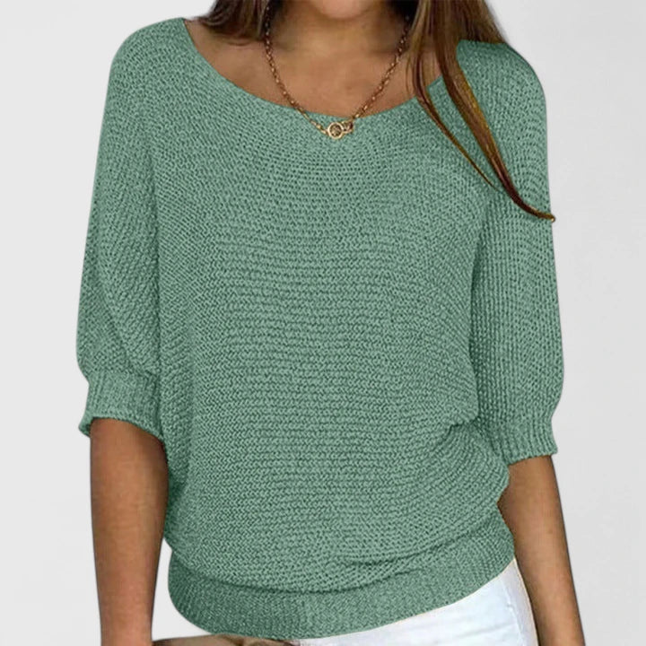Women's Batwing Sleeve Knitted Jumper – Scoop Neck Ribbed Sweater