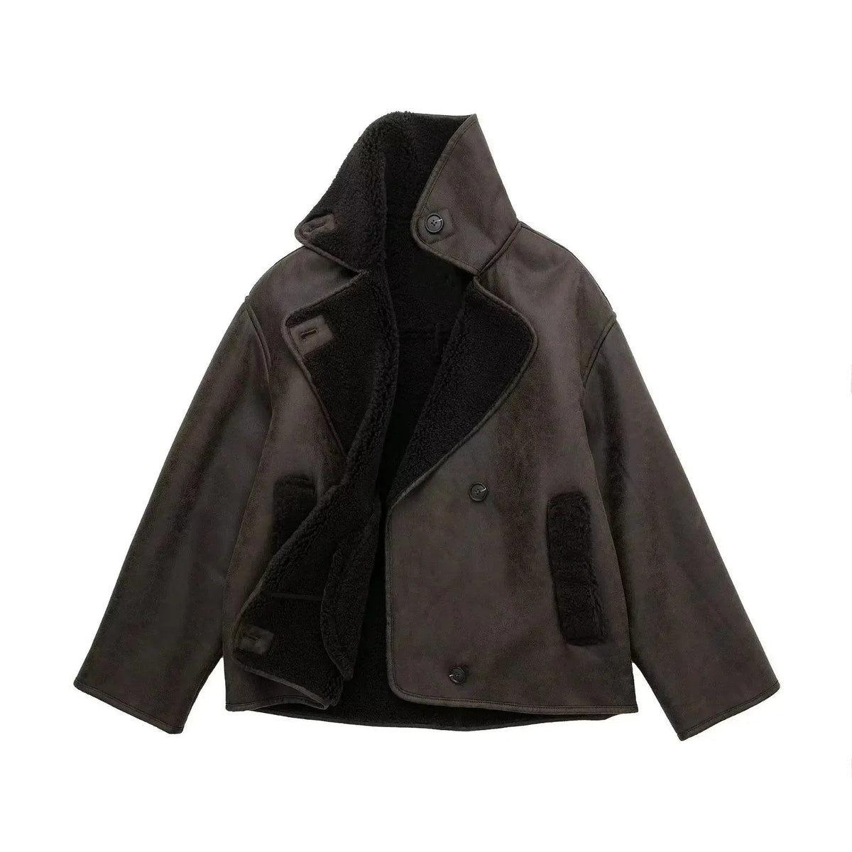 Women's Vintage Shearling-Collar Leather Jacket