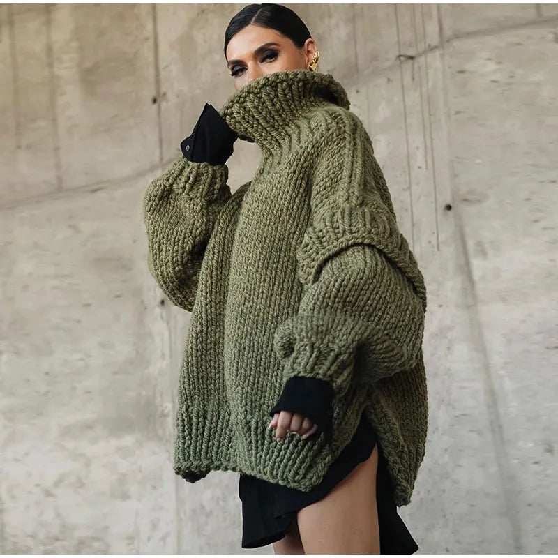 Women's Chunky Knit Turtleneck Jumper – Oversized Roll Neck Sweater
