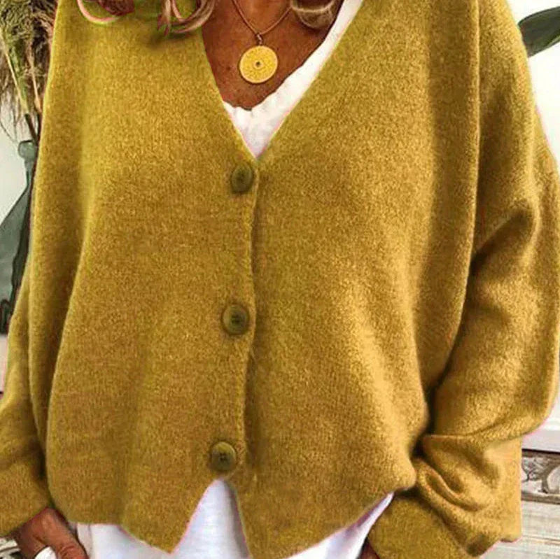 Women's Knitted Cardigan – V-Neck Button-Up – Yellow