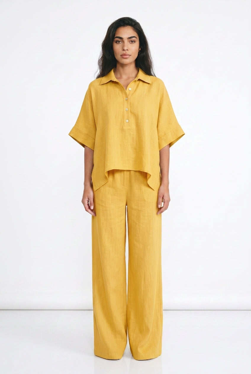 Women's Linen-Look Co-ord Set – Oversized Top & Wide Leg Trousers