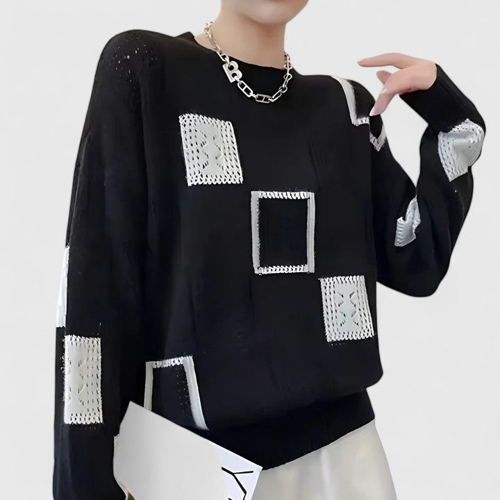 Women's Colour Block Patchwork Crew Neck Jumper