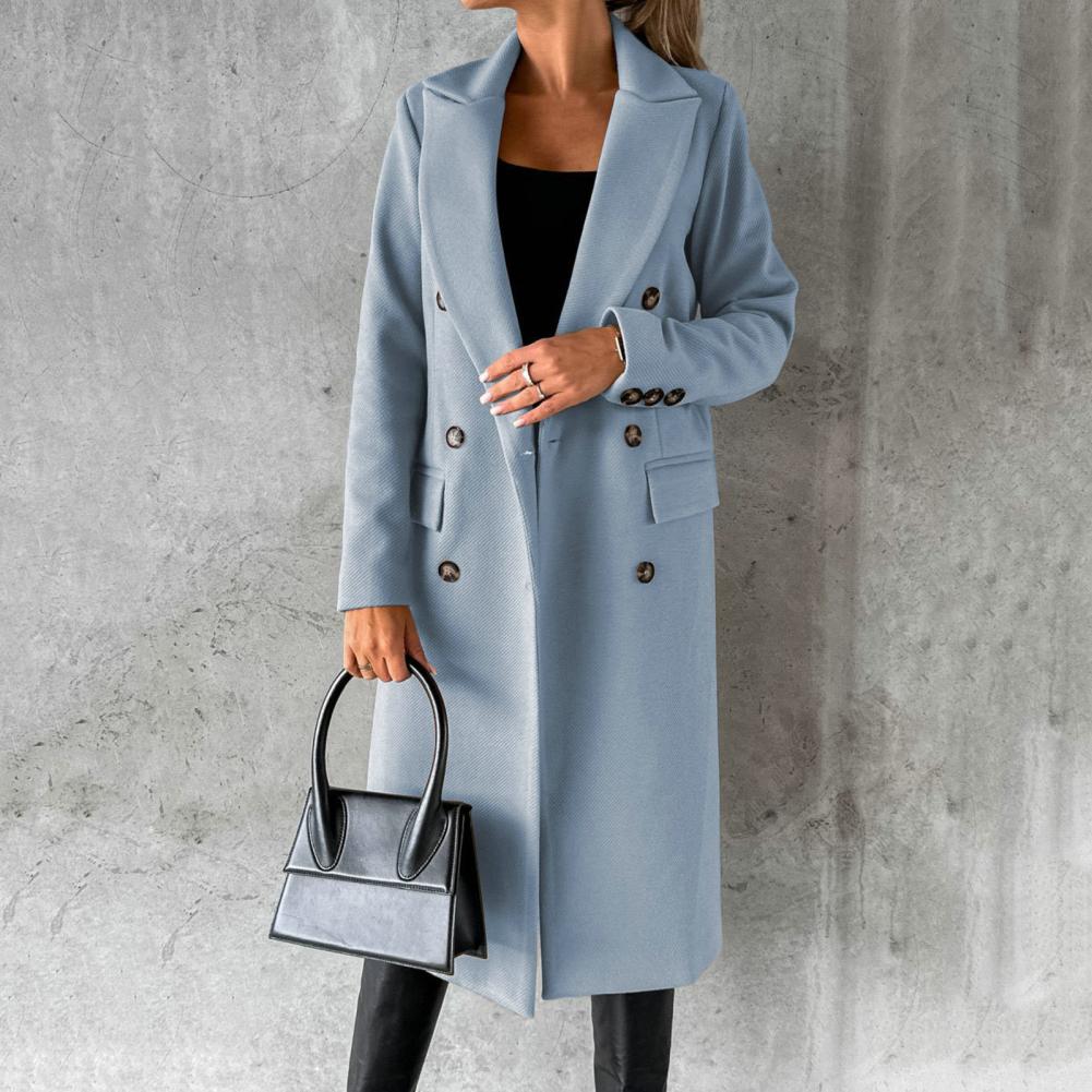 Women's Wool-Blend Longline Coat – Double-Breasted