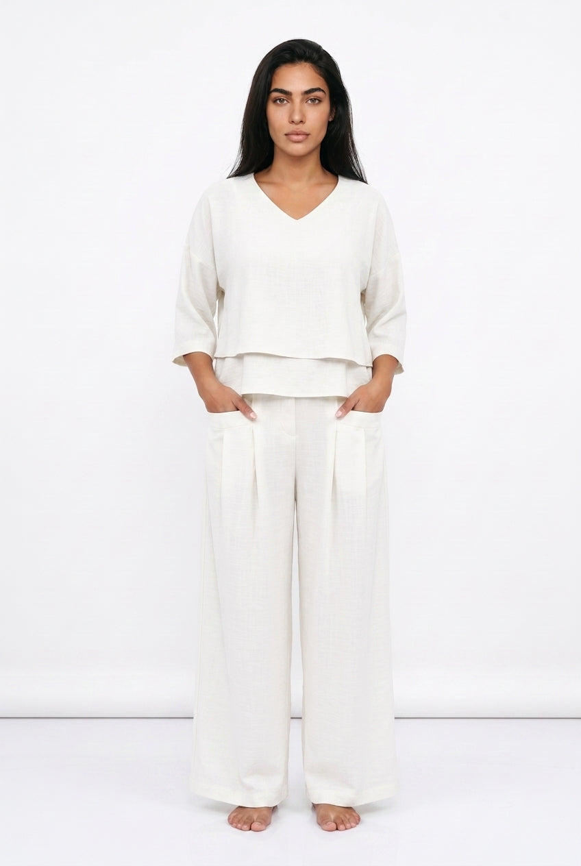 Women's Oversized Co Ord Set – Long Sleeve Top & Wide Leg Trousers