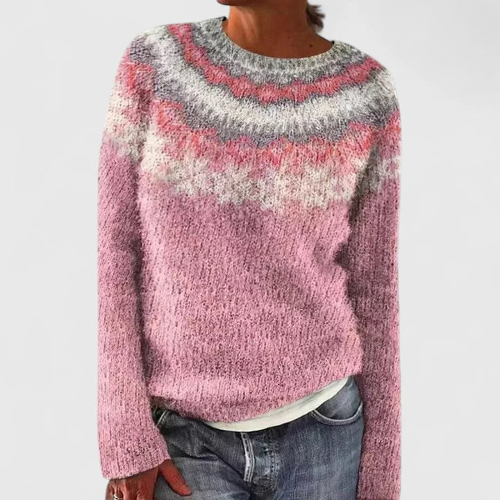 Women's Fair Isle Fuzzy Knit Crew Neck Jumper