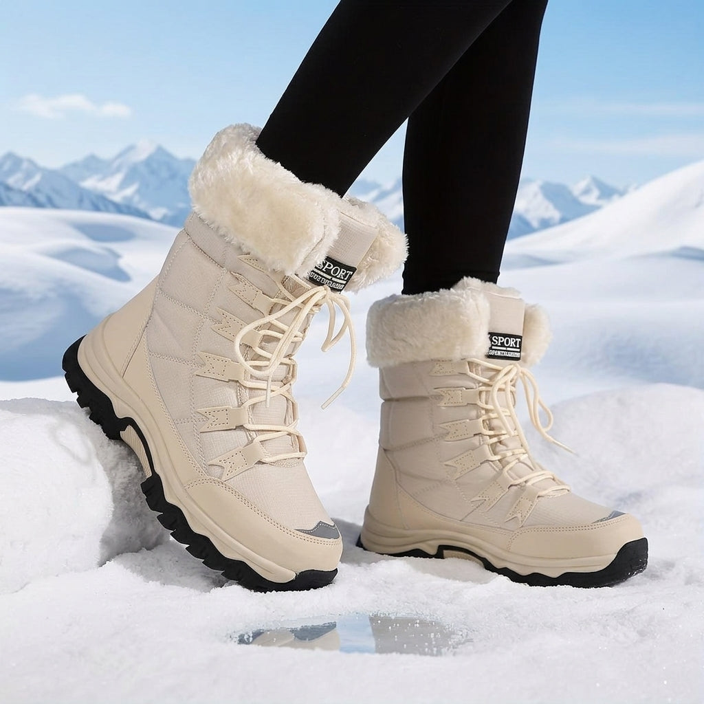 Women's Fur-Lined Winter Boots – Waterproof Lace-Up