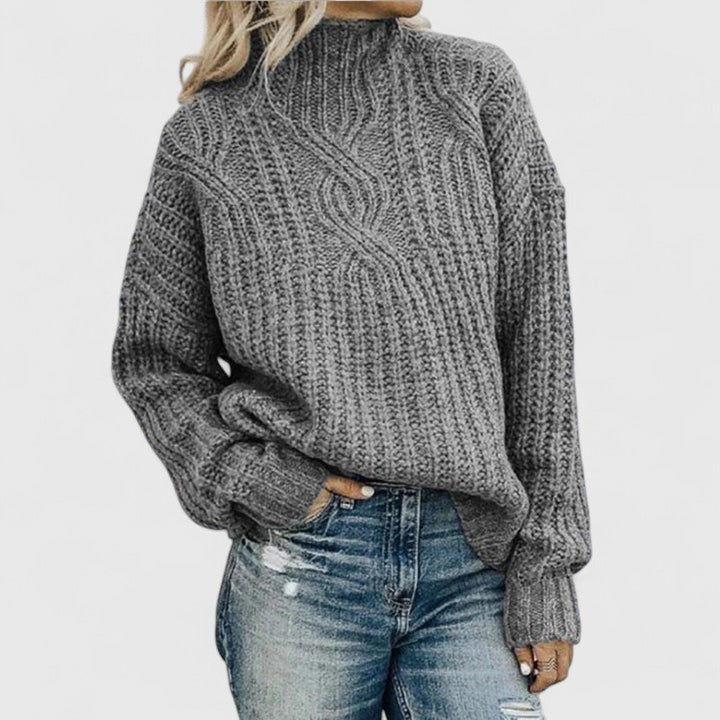 Women's Cable Knit Jumper – Mock Neck Chunky Knit Sweater