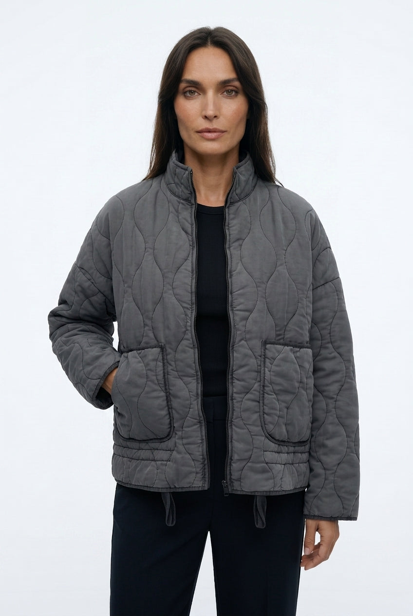 Women's Quilted Puffer Jacket – High Collar Zip Up Coat