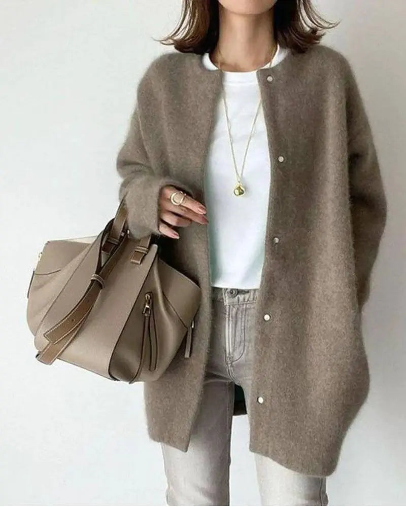 Women's Fluffy Knit Cardigan – Oversized Button-Front