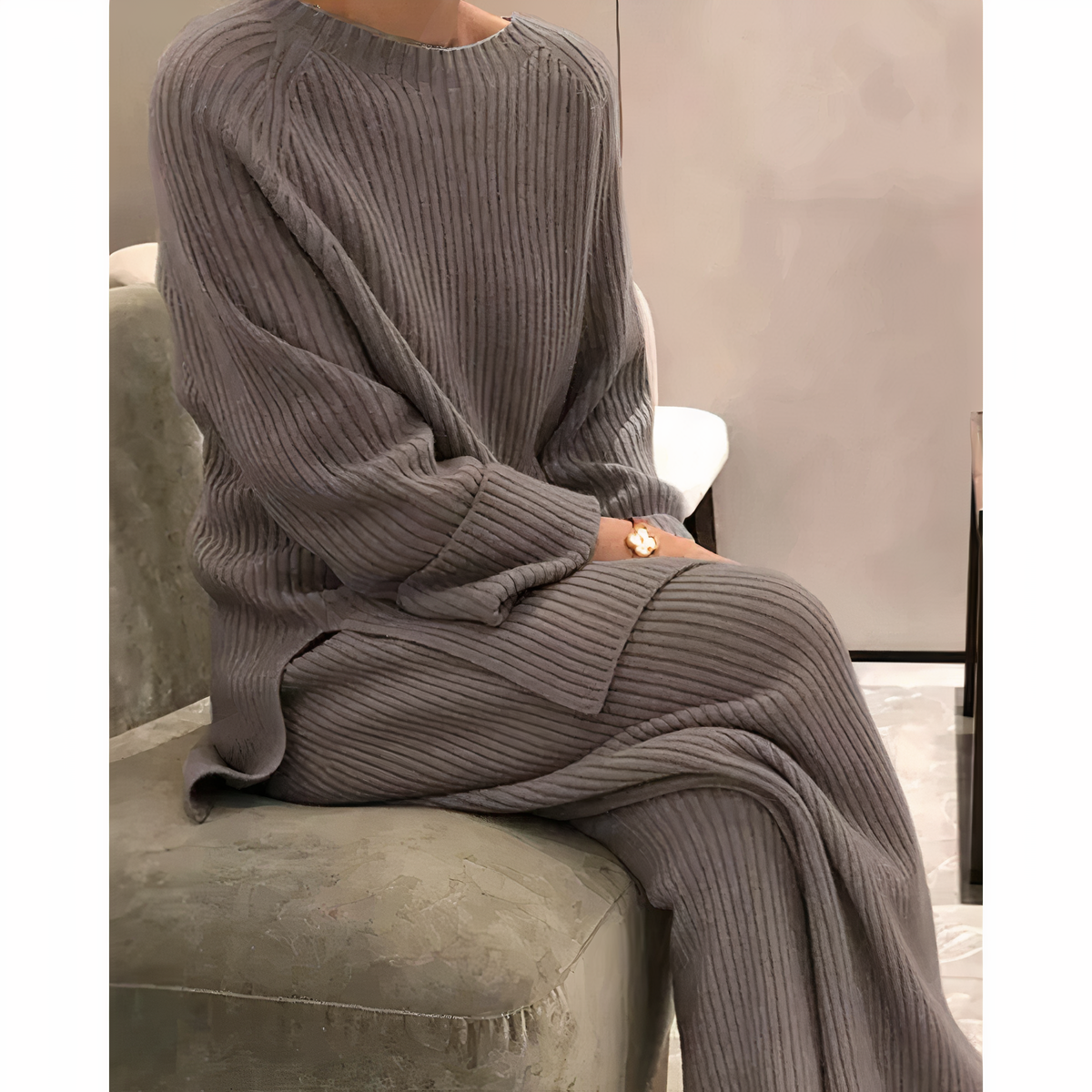 Women's Ribbed Knit Jumper & Trouser Co-ord Set