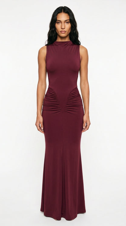 Bodycon Maxi Dress – Ruched Sleeveless Evening Dress