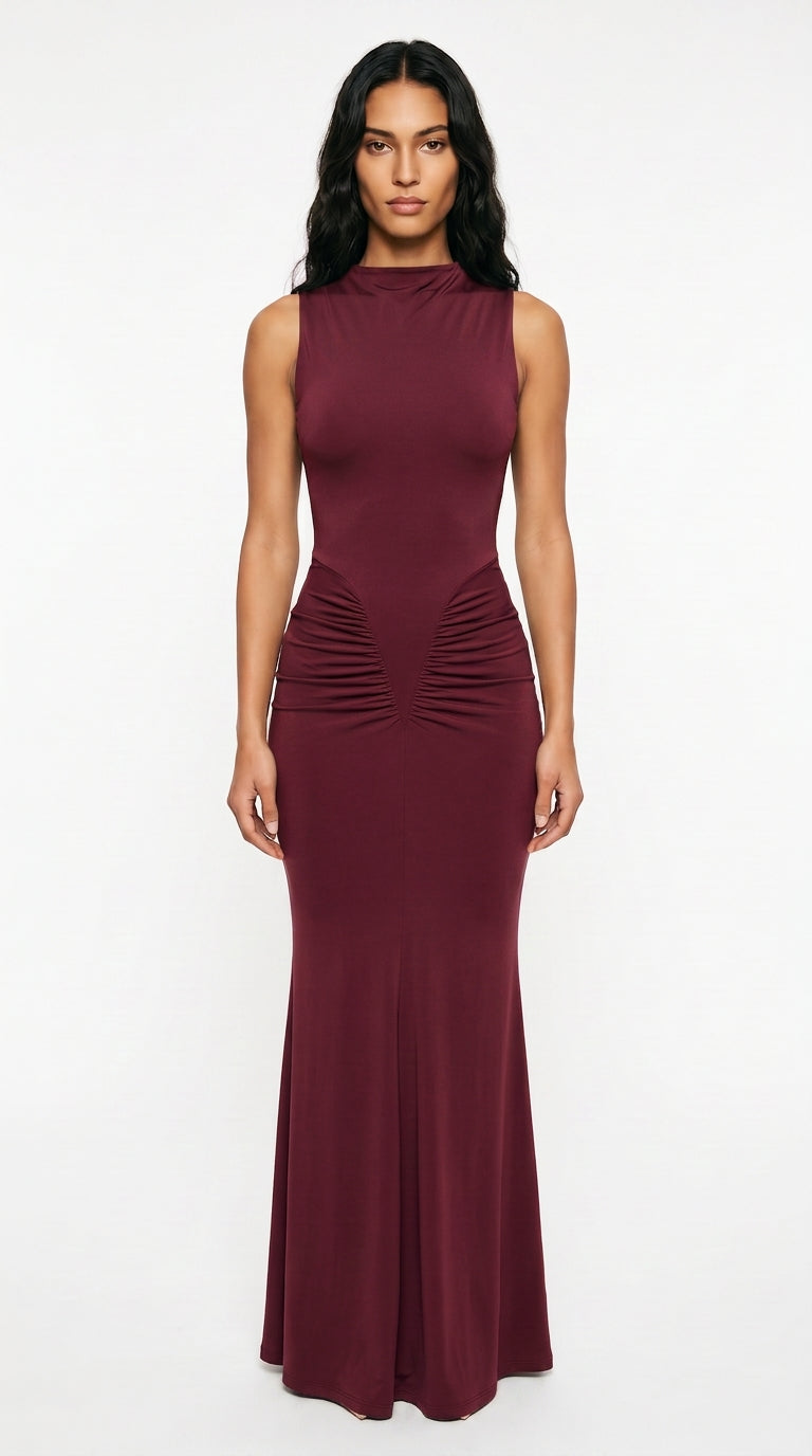 Bodycon Maxi Dress – Ruched Sleeveless Evening Dress