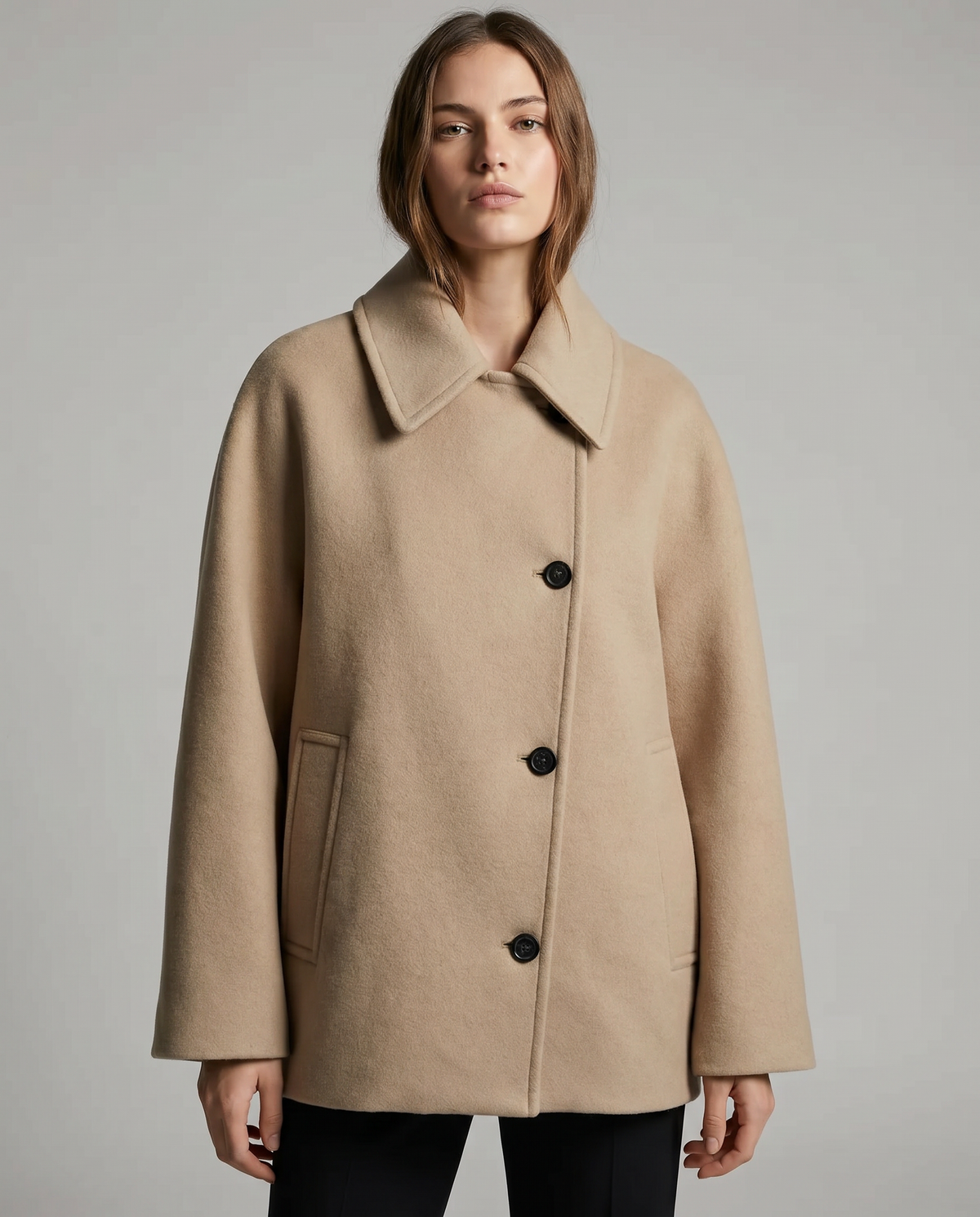 Women's Camel Wool-Blend Oversized Short Coat Jacket