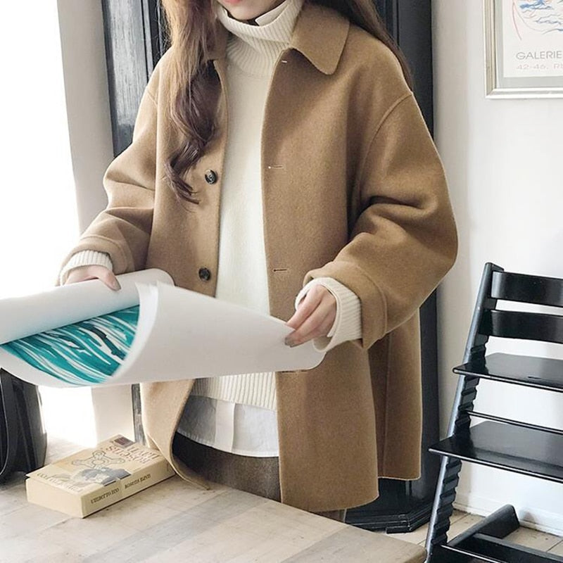 Women's Wool-Blend Coat Notched Lapel Longline