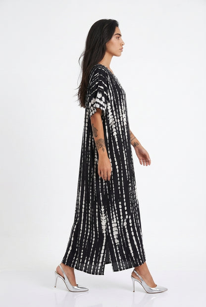 Women's Tie-Dye Kaftan Maxi Dress - Loose Fit, V-Neck Modest Cover-Up