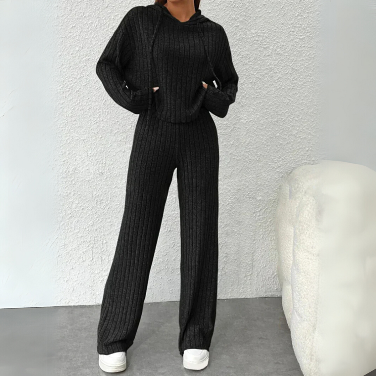 Women's Ribbed Hooded Jumper and Joggers Co-ord Set