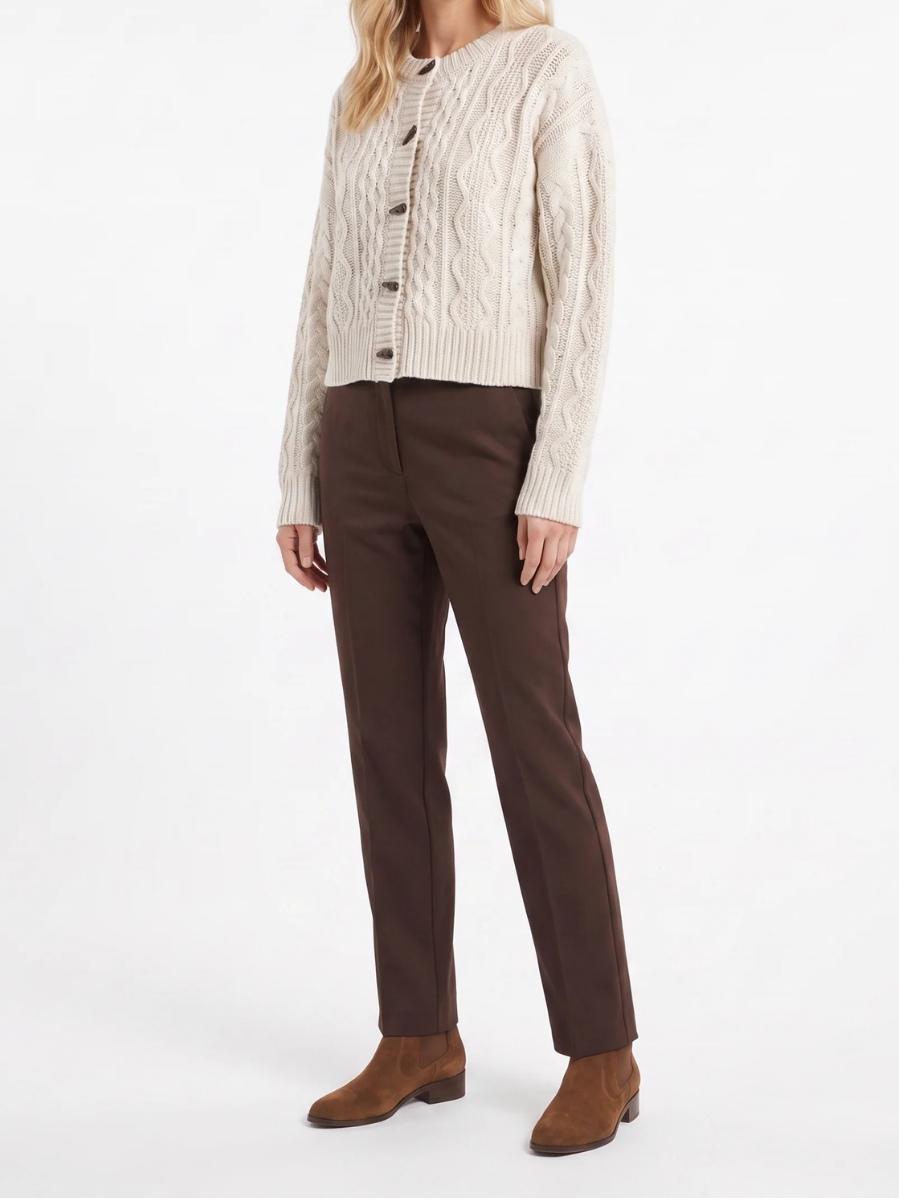 Women's Cable Knit Cropped Cardigan – Button Front Winter Knitwear