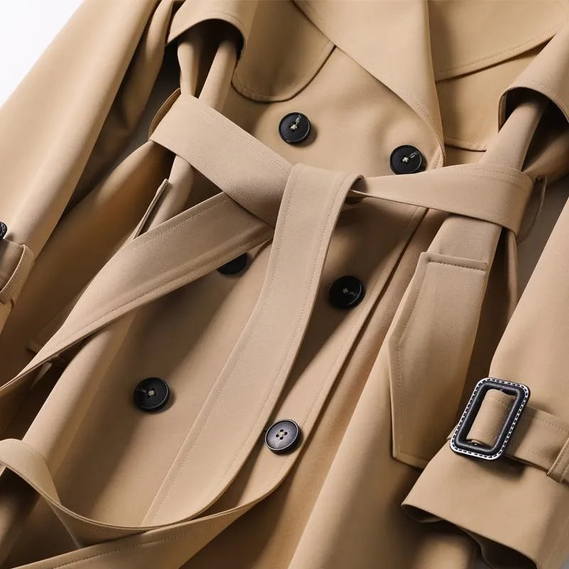 Women's Belted Trench Coat – Double-Breasted Winter