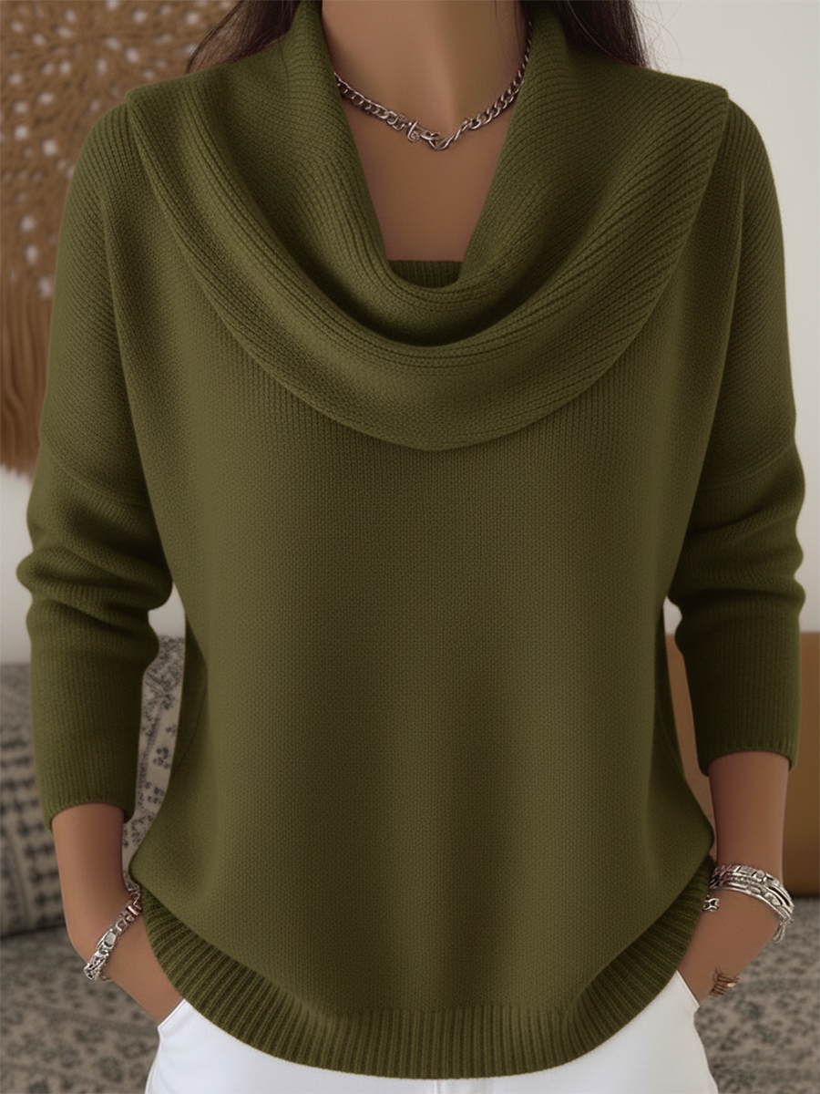 Women's Cowl Neck Knit Jumper – Long Sleeve Pullover Top