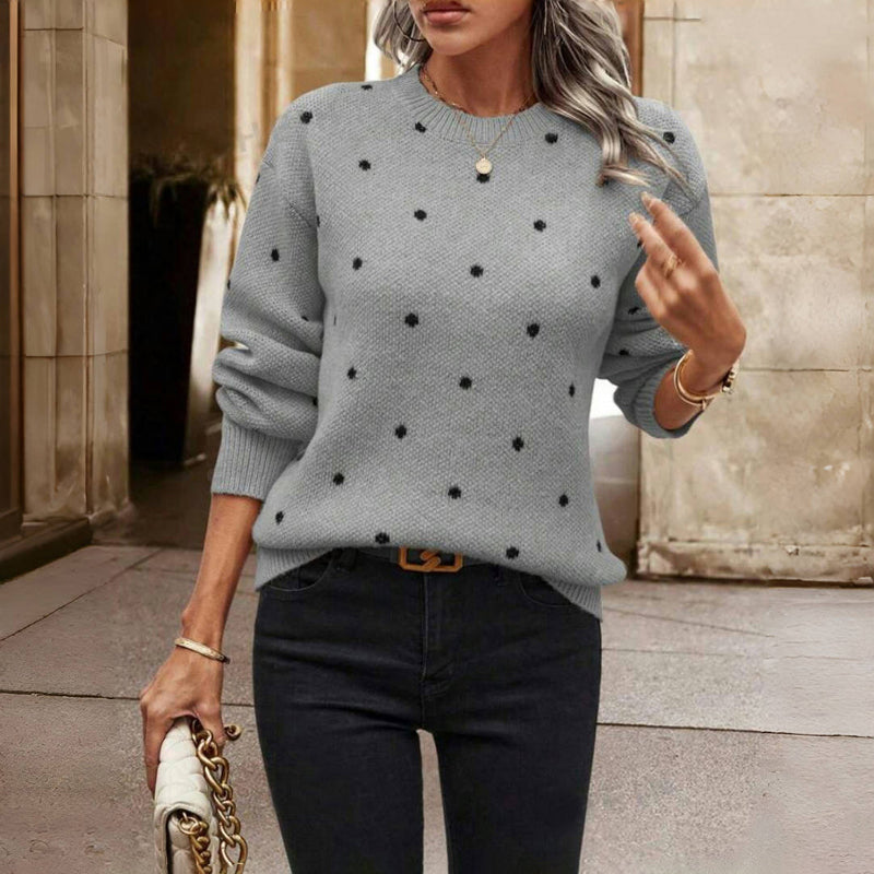 Women's Polka Dot Knit Jumper – Round Neck Textured Pullover