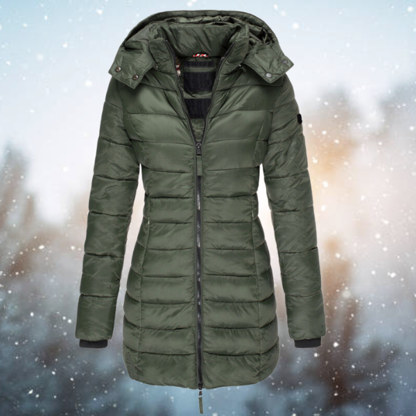 Women's Longline Quilted Puffer Coat Hooded – Green