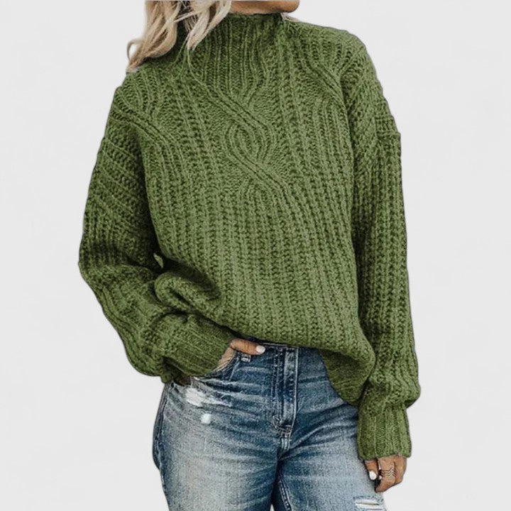 Women's Cable Knit Jumper – Mock Neck Chunky Knit Sweater