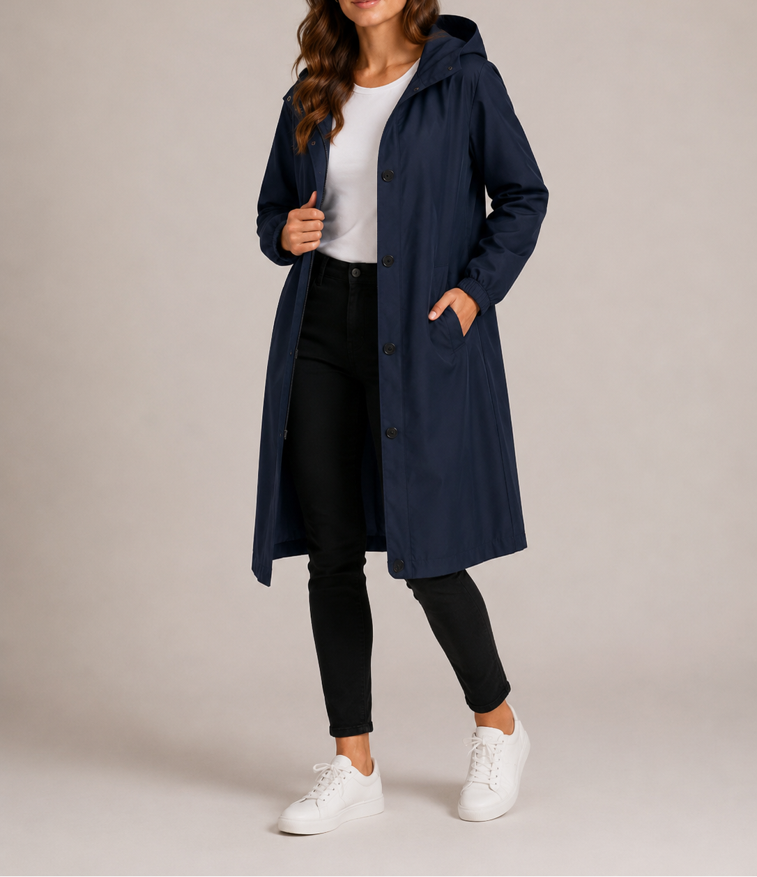 Women's Hooded Raincoat – A-Line Midi Waterproof Jacket