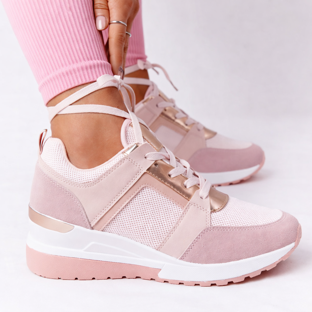 Women's Wedge Sneakers – Cushioned Comfort Trainers with Gold Detail