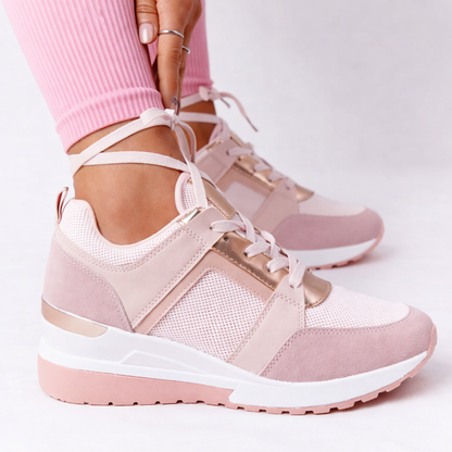 Women's Wedge Sneakers – Cushioned Comfort Trainers with Gold Detail