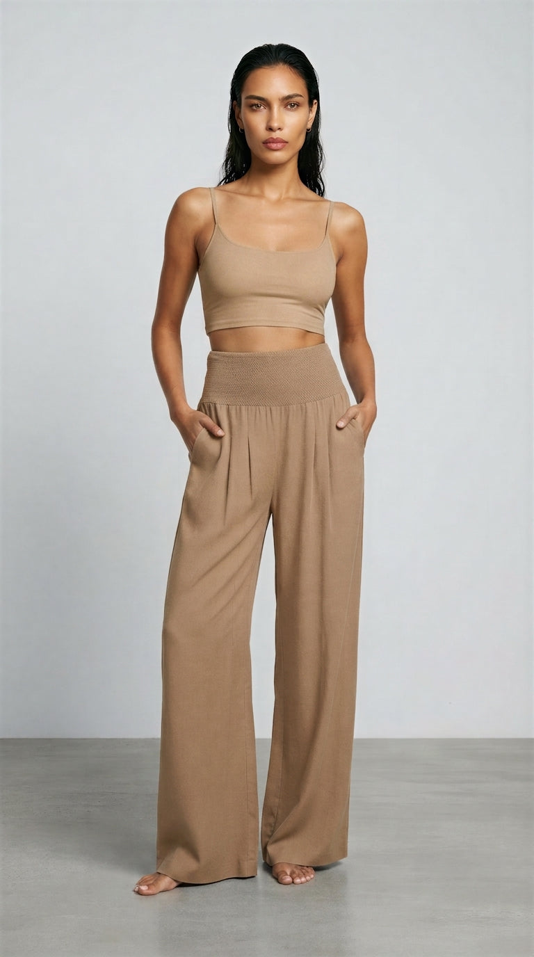 Women's Wide Leg Linen Trousers – High Waisted Palazzo Trousers
