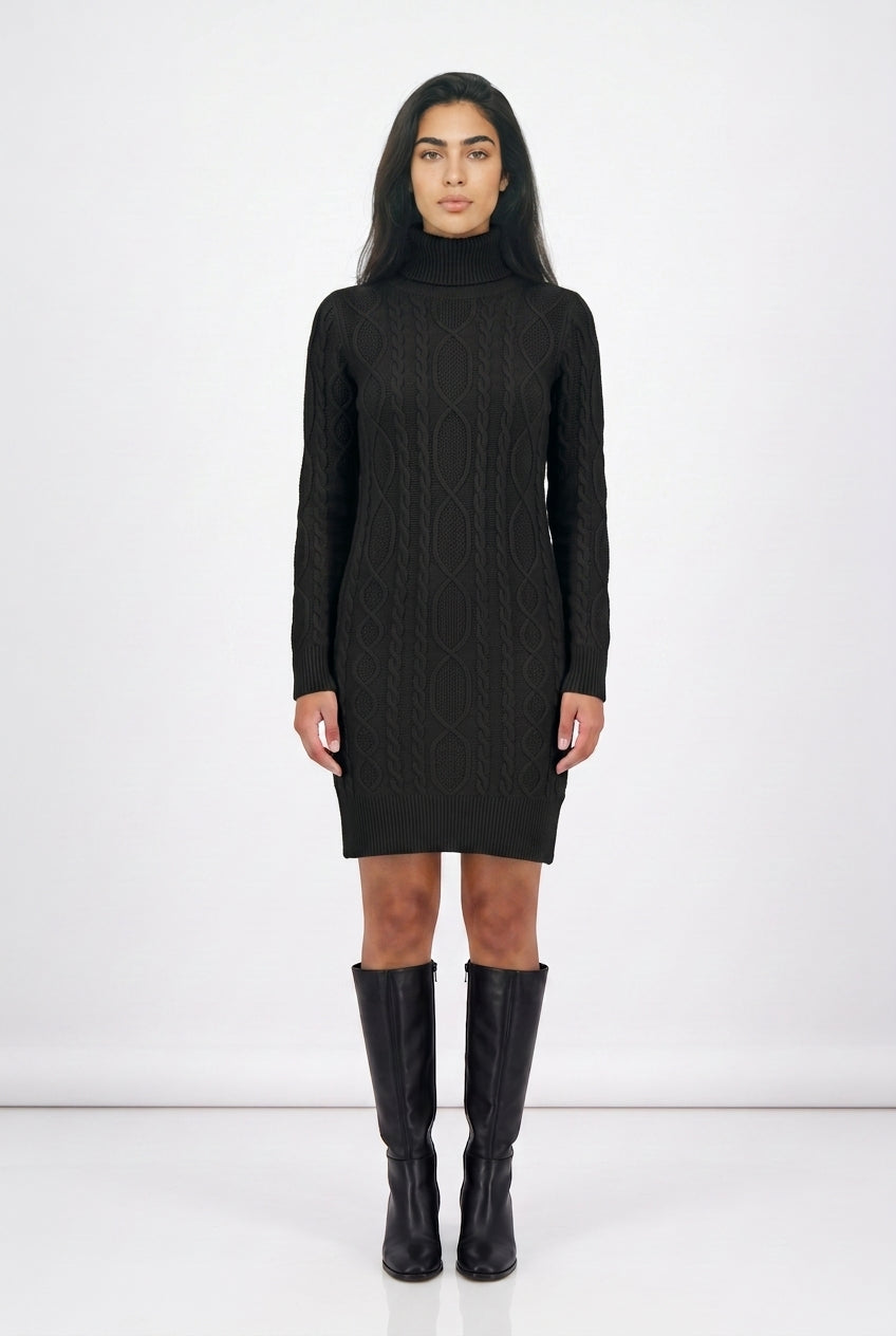Women's Cable Knit Roll Neck Jumper Dress