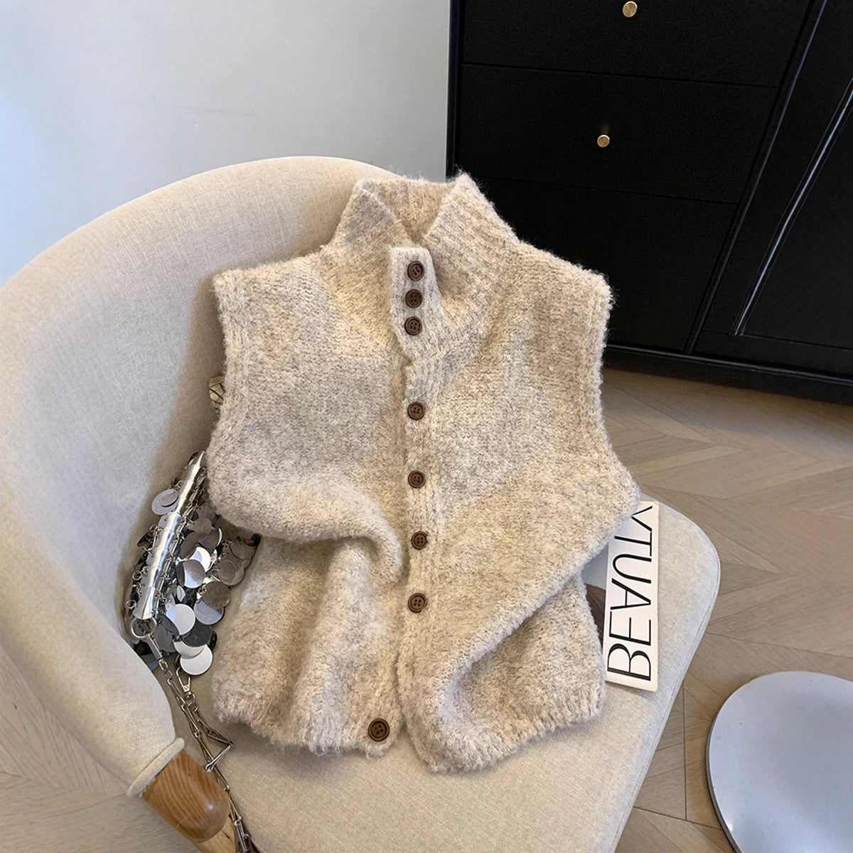 Women's Knitted Button-Front Waistcoat Gilet